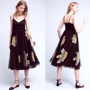 Nwot Anthropologie Moulinette Soeurs Black /Gold Saffron Tulle Midi Party Dress